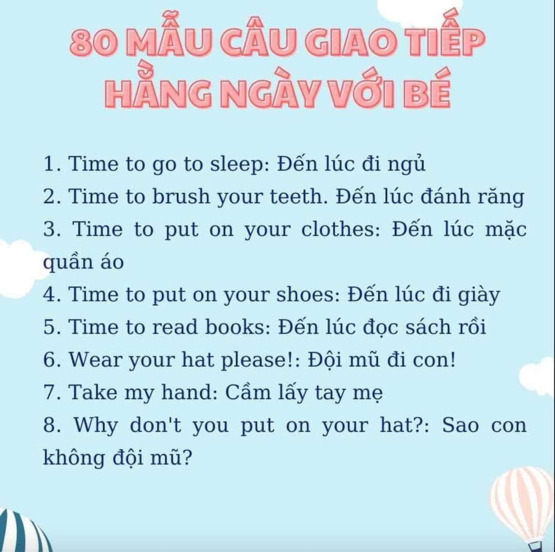 80 mẫu câu tiếng Anh giao tiếp hàng ngày với con